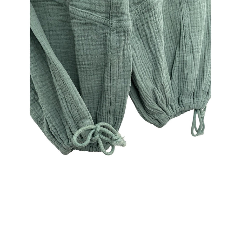 Entro Pants Sage Green L Cotton Gauze Balloon Cargo Boho Lagenlook Elastic Waist - Picture 3 of 11